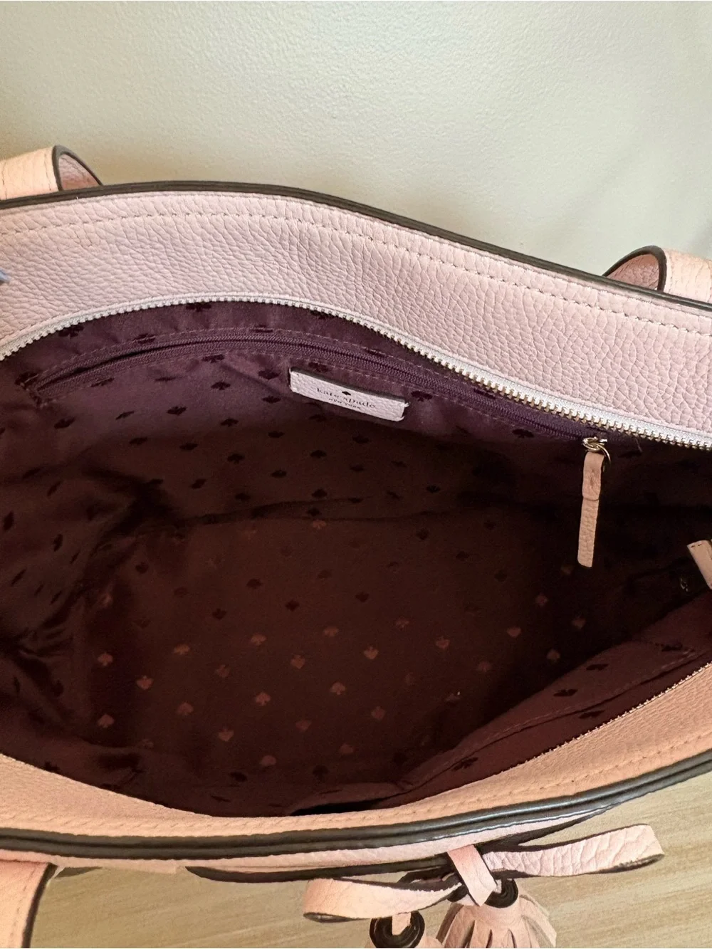 Kate Spade New York Light Pink Leather Tote Bag with Tassel